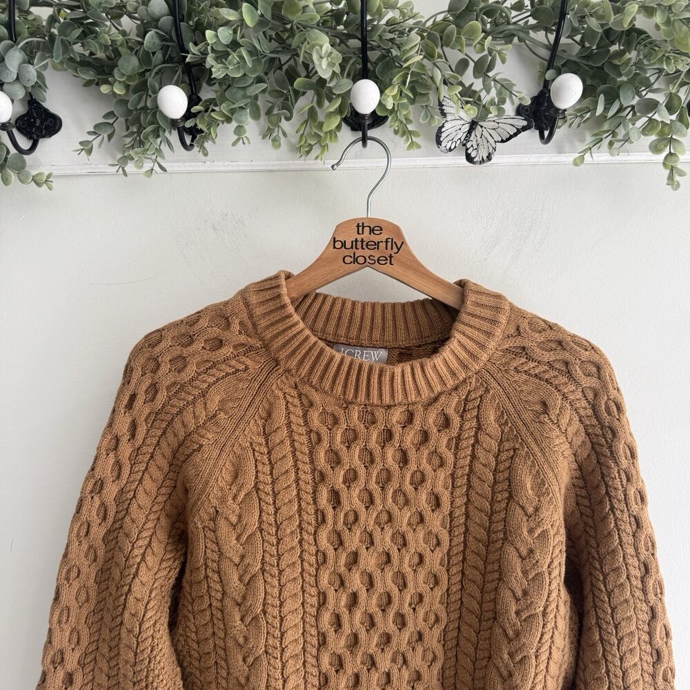 J. Crew Brown Cable Knit Crew Neck Sweater Medium - Picture 2 of 4